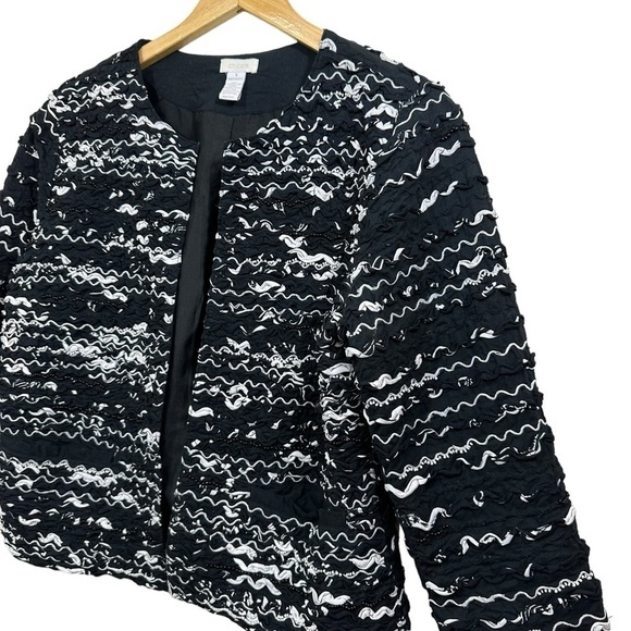 Chico’s Black White Cropped Open Front Jacket Blazer, Size 1, Medium - Picture 5 of 10